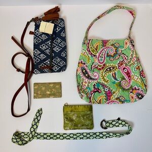 Purses-Lucky Brand Vera Bradley Brocade Clutch And Wallet & J Crew Belt, 5 PCS.